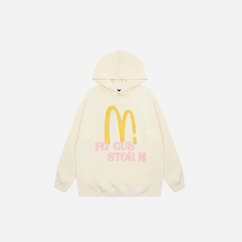 Y2k print hoodie with bold letter m design - beige / hoodies