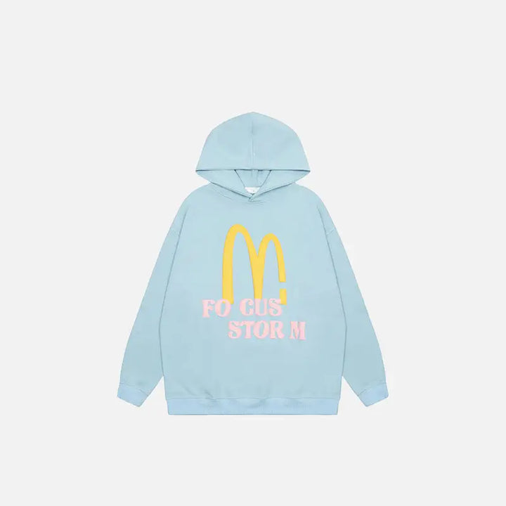 Y2k print hoodie with bold letter m design - blue / hoodies