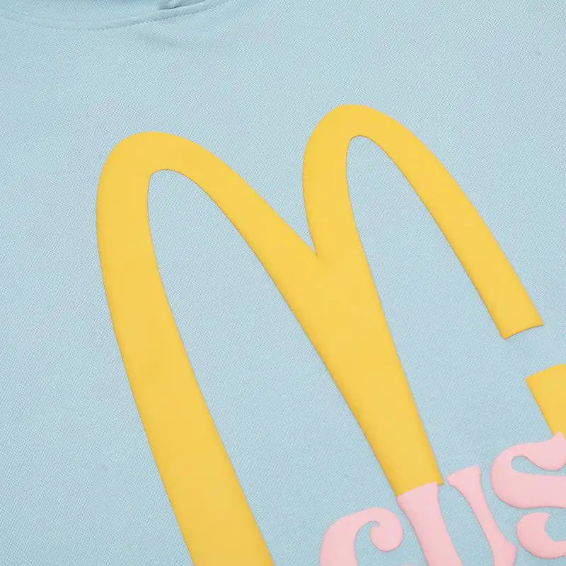 Y2k print hoodie with bold letter m design - hoodies