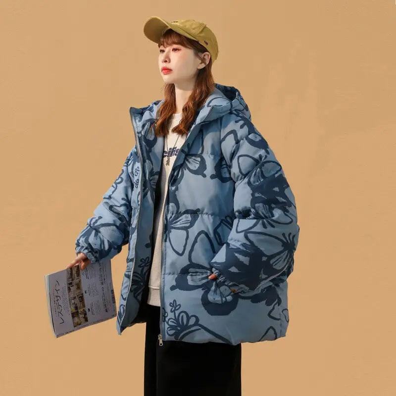 Aesthetic y2k down jacket with butterfly pattern