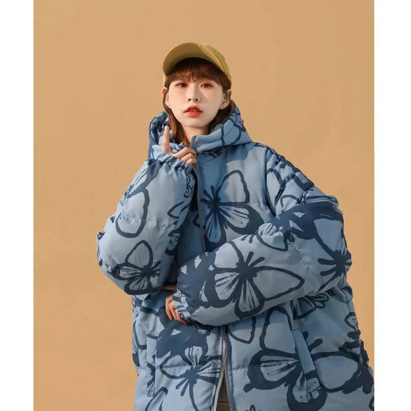Aesthetic y2k down jacket with butterfly pattern