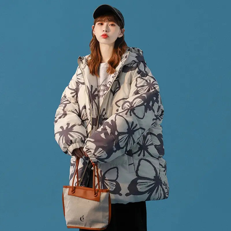 Aesthetic y2k down jacket with butterfly pattern