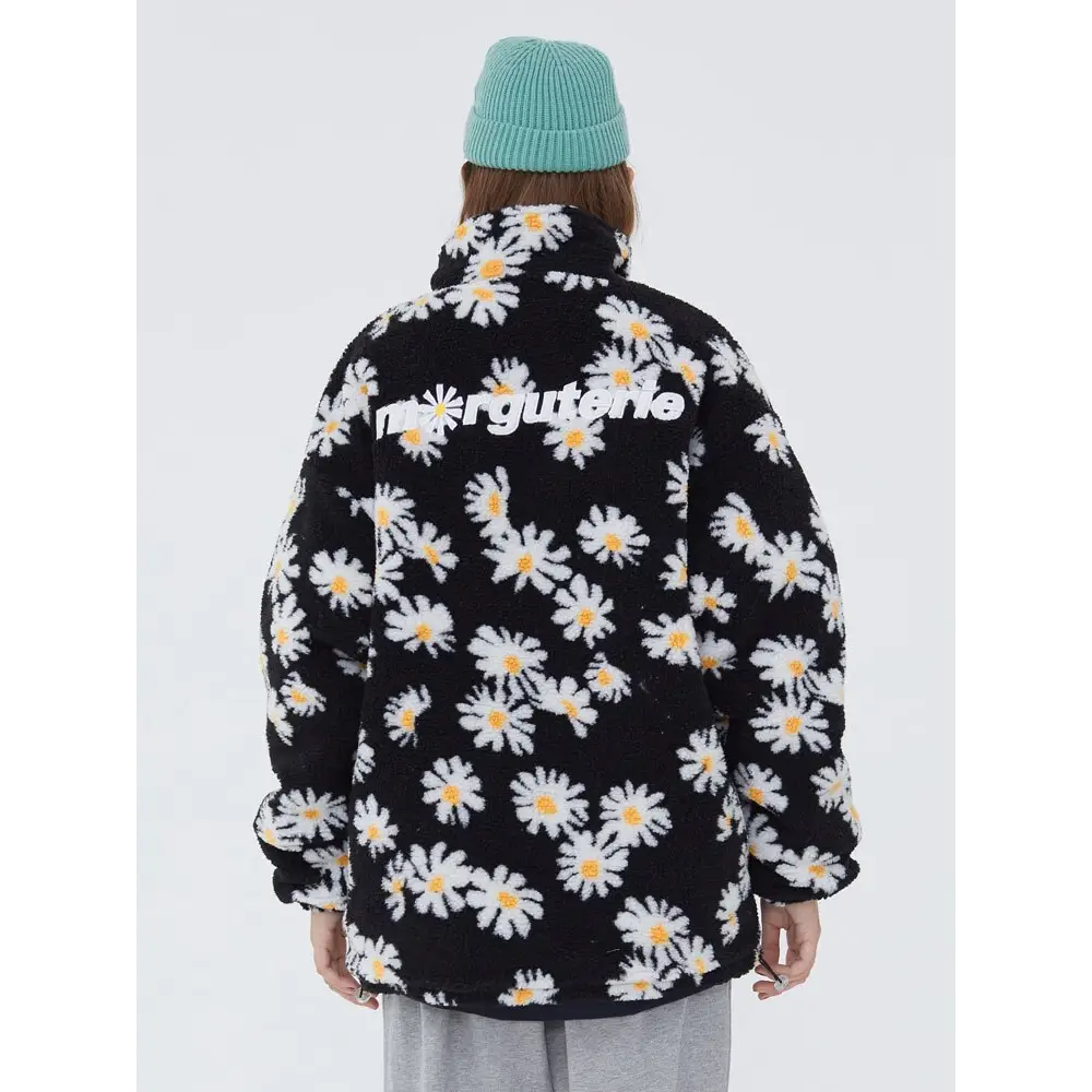 Marguerite daisy flower y2k jacket for trendy outerwear style - fuzzy jackets