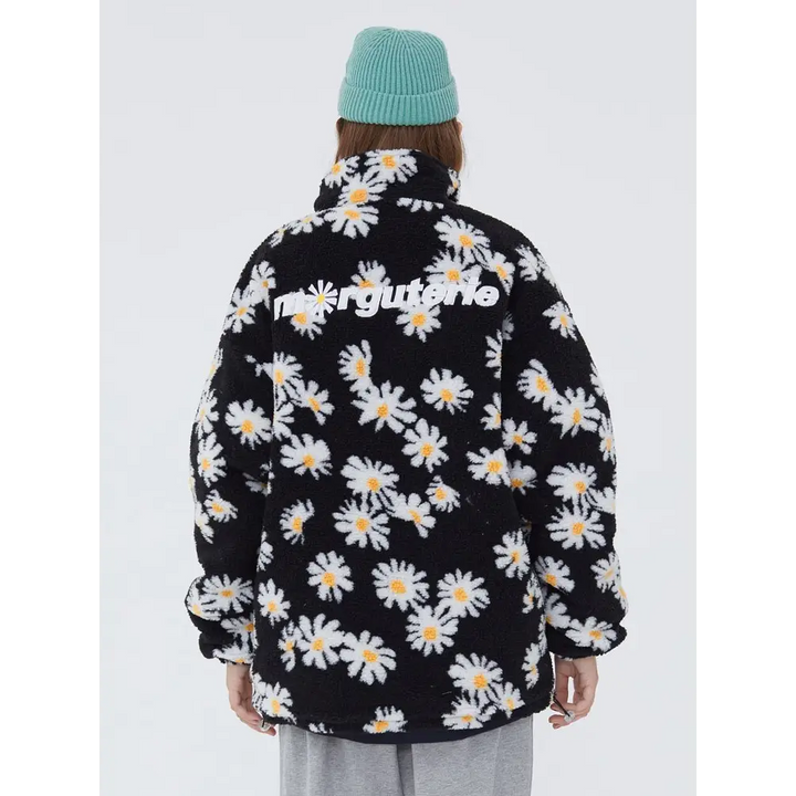 Marguerite daisy flower y2k jacket for trendy outerwear style - fuzzy jackets