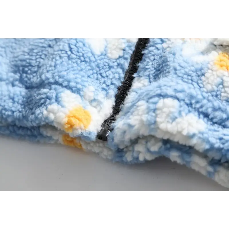 Marguerite daisy flower y2k jacket for trendy outerwear style - fuzzy jackets