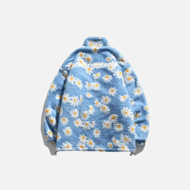 Marguerite daisy flower y2k jacket for trendy outerwear style - fuzzy jackets