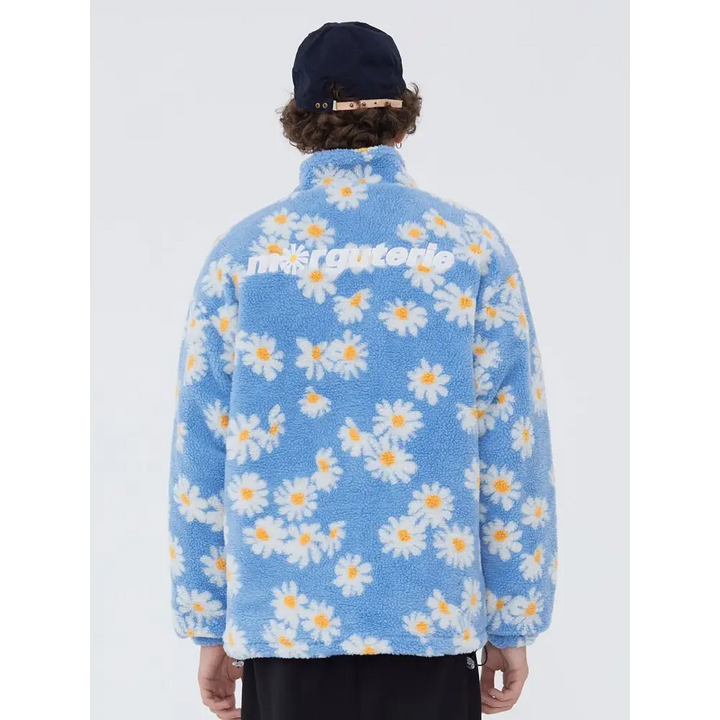 Marguerite daisy flower y2k jacket for trendy outerwear style - fuzzy jackets