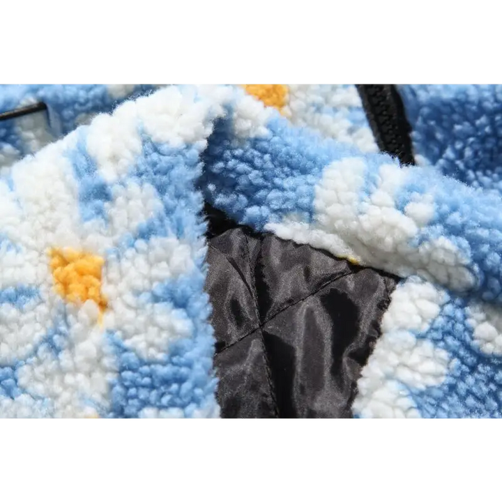 Marguerite daisy flower y2k jacket for trendy outerwear style - fuzzy jackets