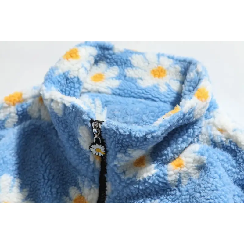 Marguerite daisy flower y2k jacket for trendy outerwear style - fuzzy jackets