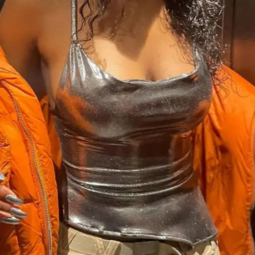 Metallic crop top for women perfect hot summer months