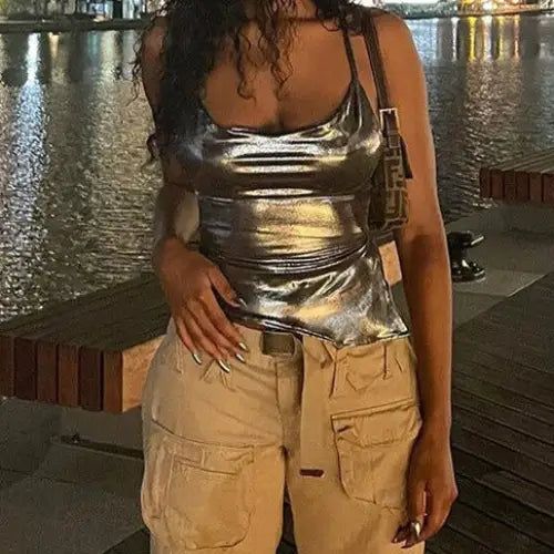 Metallic crop top for women perfect hot summer months