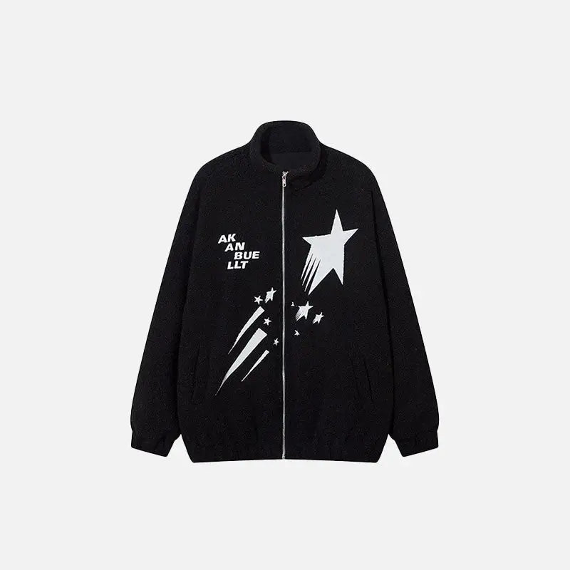 Meteor star y2k fleece jacket with stand-up collar - black / m
