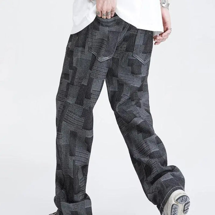 Wide leg patchwork design jeans for modern men
