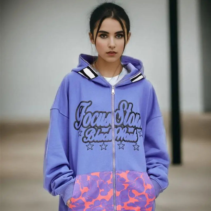 Monster face y2k oversized zip hoodie for ultimate streetwear style - hoodies