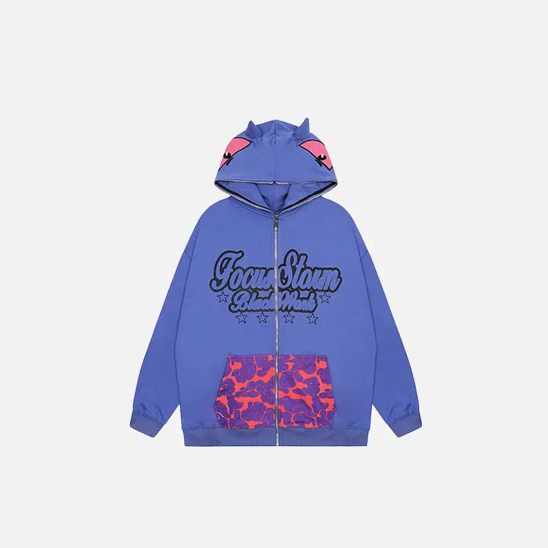 Monster face y2k oversized zip hoodie for ultimate streetwear style - purple / m - hoodies