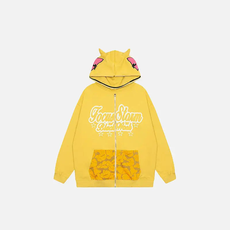 Monster face y2k oversized zip hoodie for ultimate streetwear style - yellow / m - hoodies