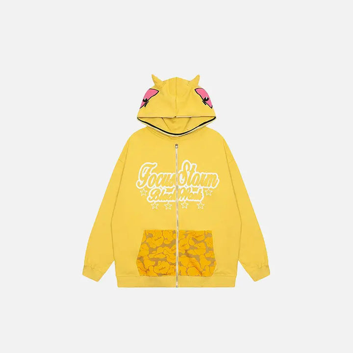 Monster face y2k oversized zip hoodie for ultimate streetwear style - yellow / m - hoodies