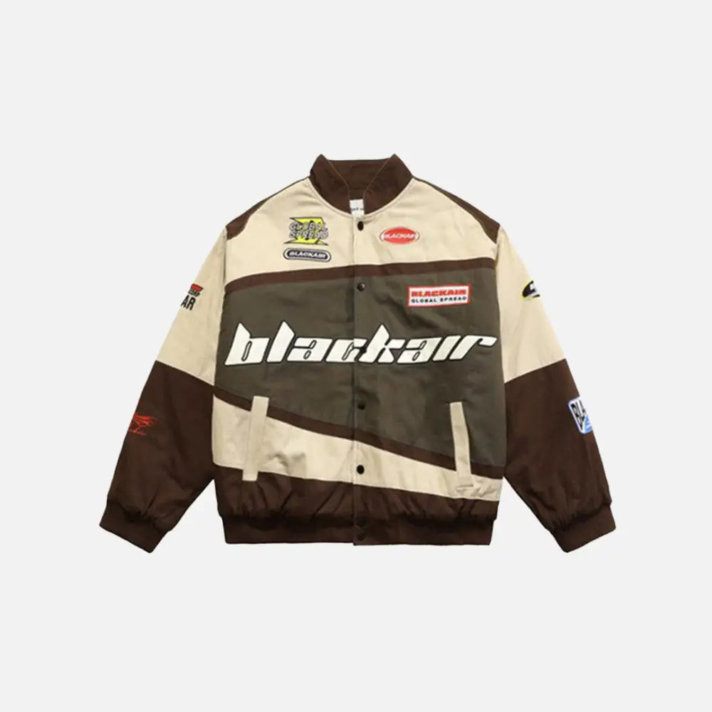 Y2k varsity jackets for motorsport enthusiasts - brown / s