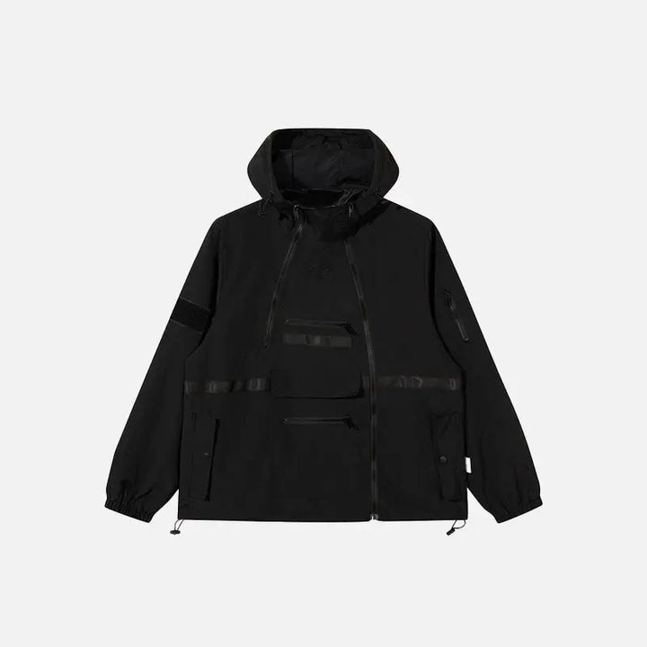 Y2k multi-pocket irregular zip hoodie for ultimate comfort and style - black / m - hoodie
