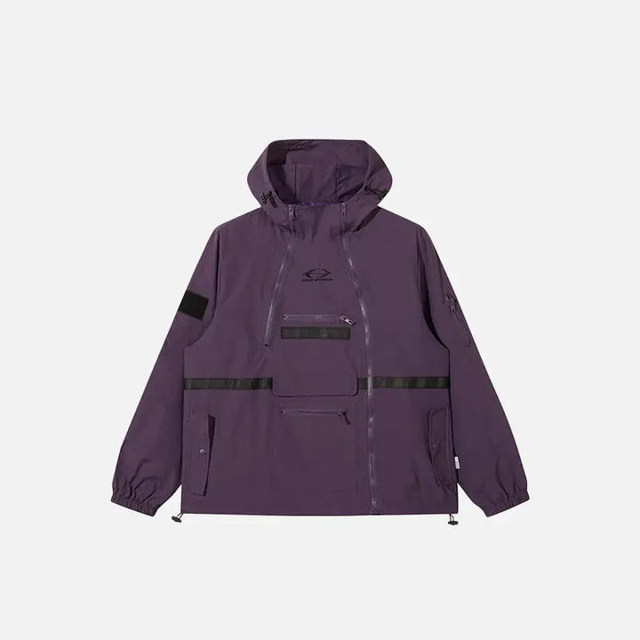 Y2k multi-pocket irregular zip hoodie for ultimate comfort and style - purple / m - hoodie