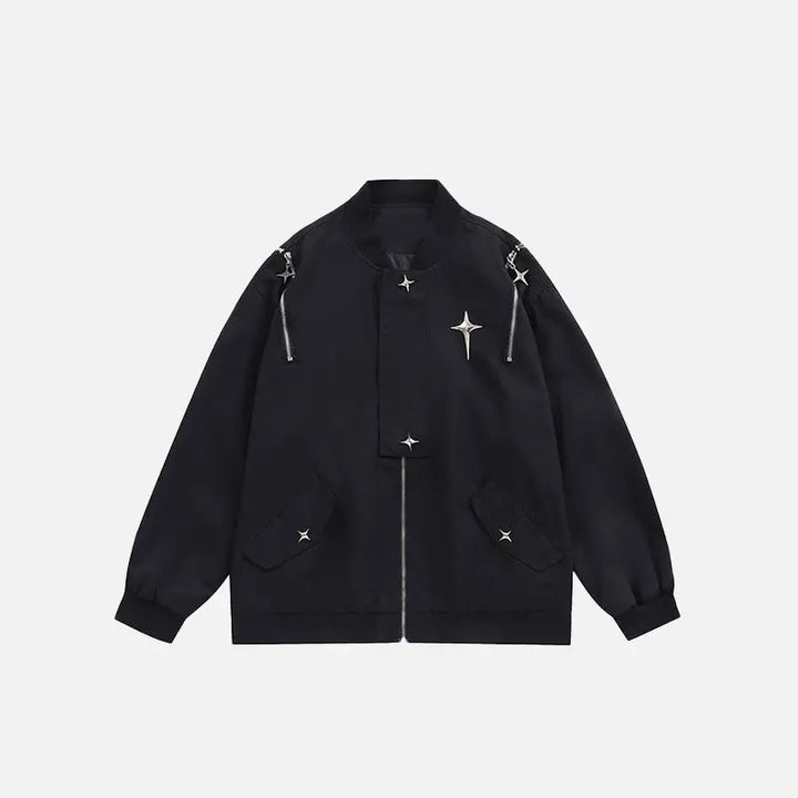 Multi star rivet y2k jacket for stylish nostalgic looks - black / s
