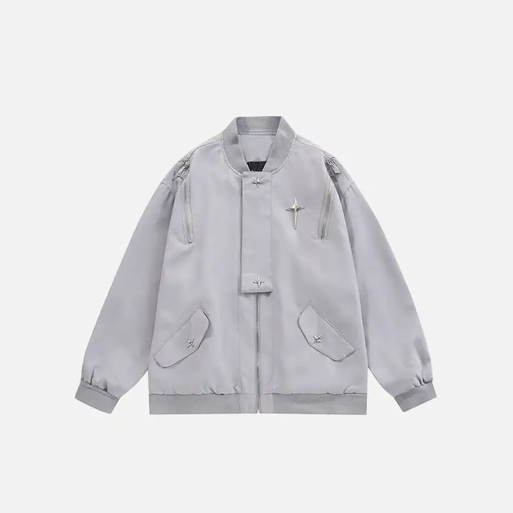 Multi star rivet y2k jacket for stylish nostalgic looks - gray / s