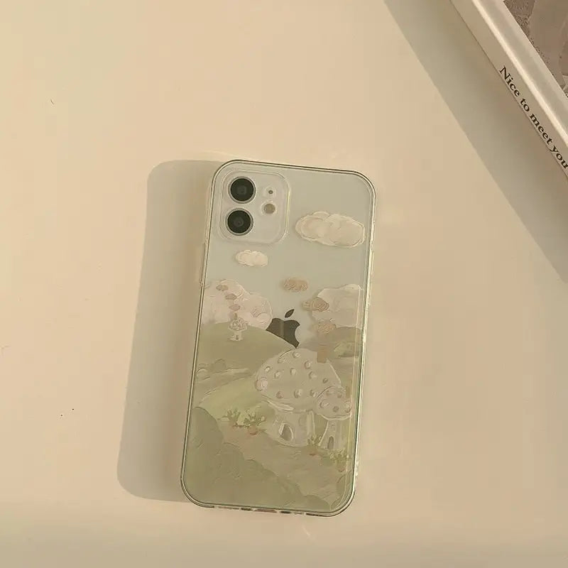 Hand-painted mushroom landscape phone case for y2k iphone - cases