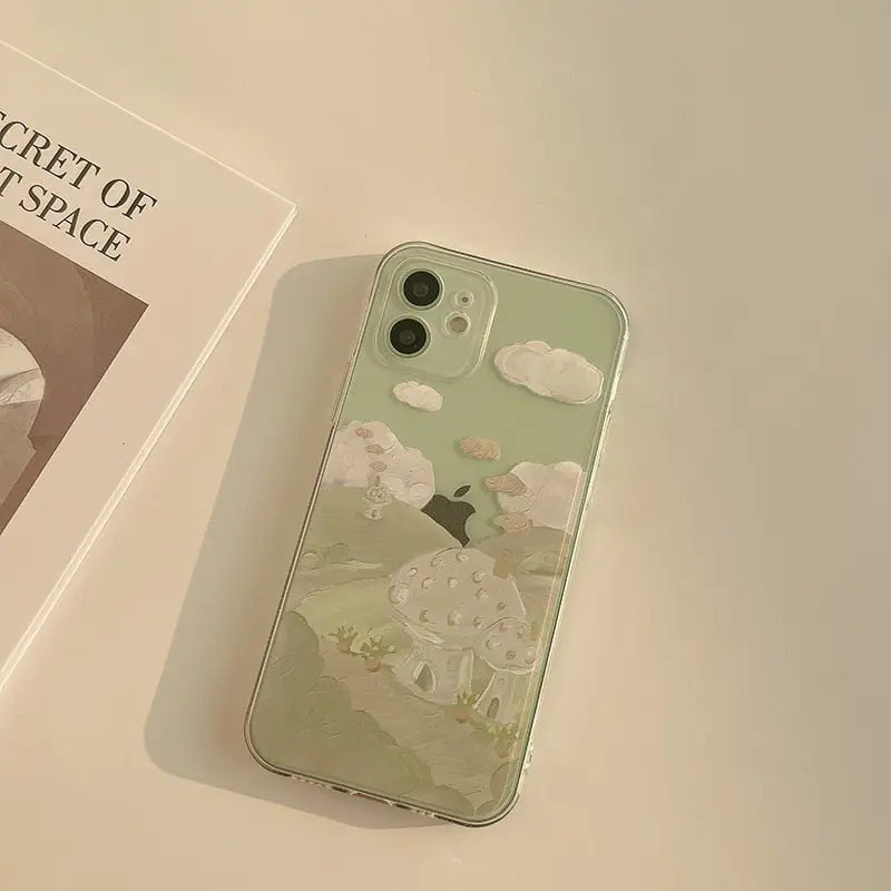 Hand-painted mushroom landscape phone case for y2k iphone - cases