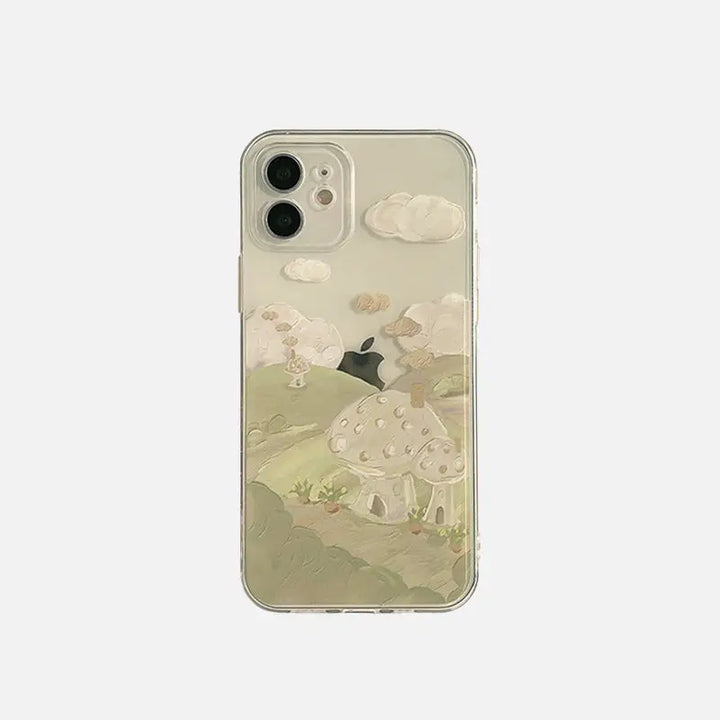 Hand-painted mushroom landscape phone case for y2k iphone - iphone 7 8 - cases