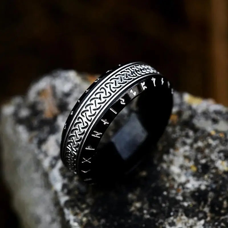 High quality titanium steel ring for viking enthusiasts - all black / us no. 7 - rings