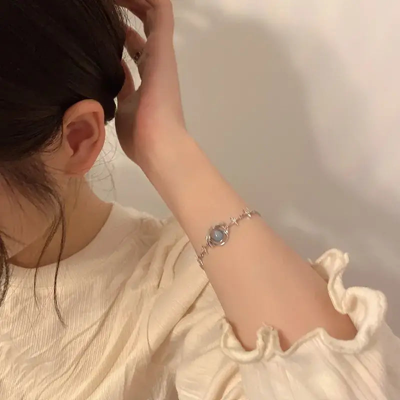 Opal space starlight bracelet y2k with shimmering cubic zirconia - necklace