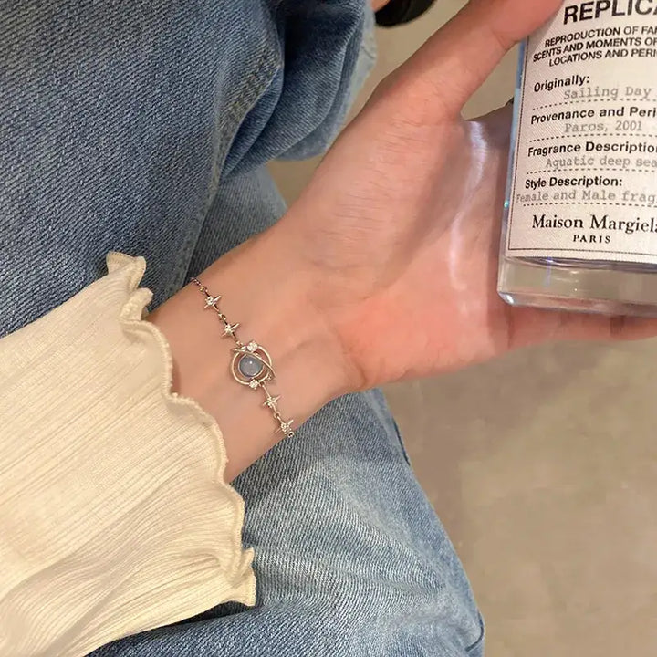 Opal space starlight bracelet y2k with shimmering cubic zirconia - necklace