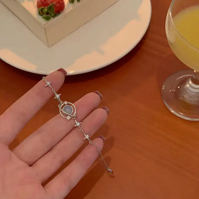 Opal space starlight bracelet y2k with shimmering cubic zirconia - necklace