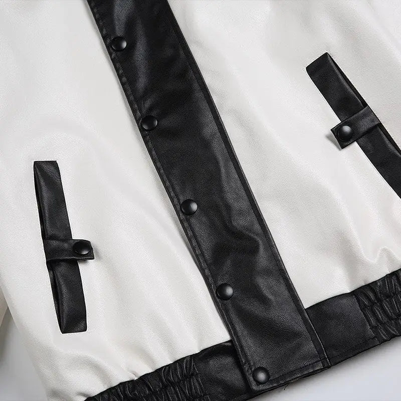 Oversized color block leather sports jacket for a y2k statement piece