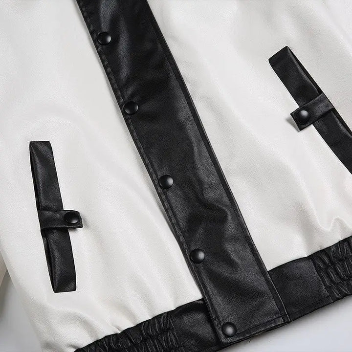 Oversized color block leather sports jacket for a y2k statement piece