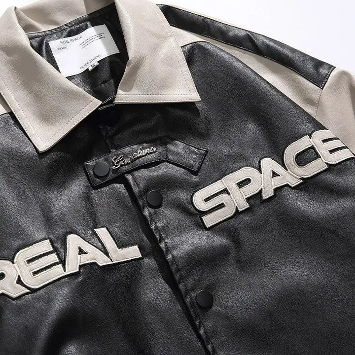 Oversized leather varsity jacket for y2k streetwear style - varsity jackets