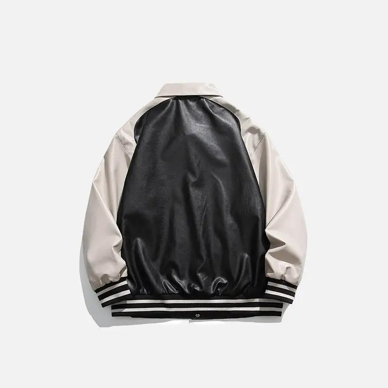 Oversized leather varsity jacket for y2k streetwear style - varsity jackets