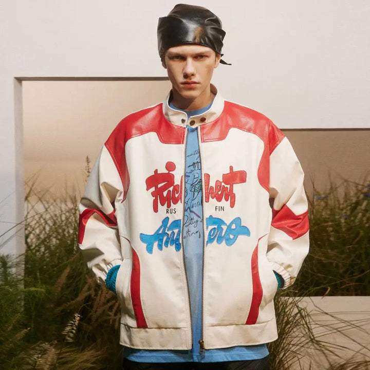 Oversized zippered leather jacket for trendy y2k fashion - jackets