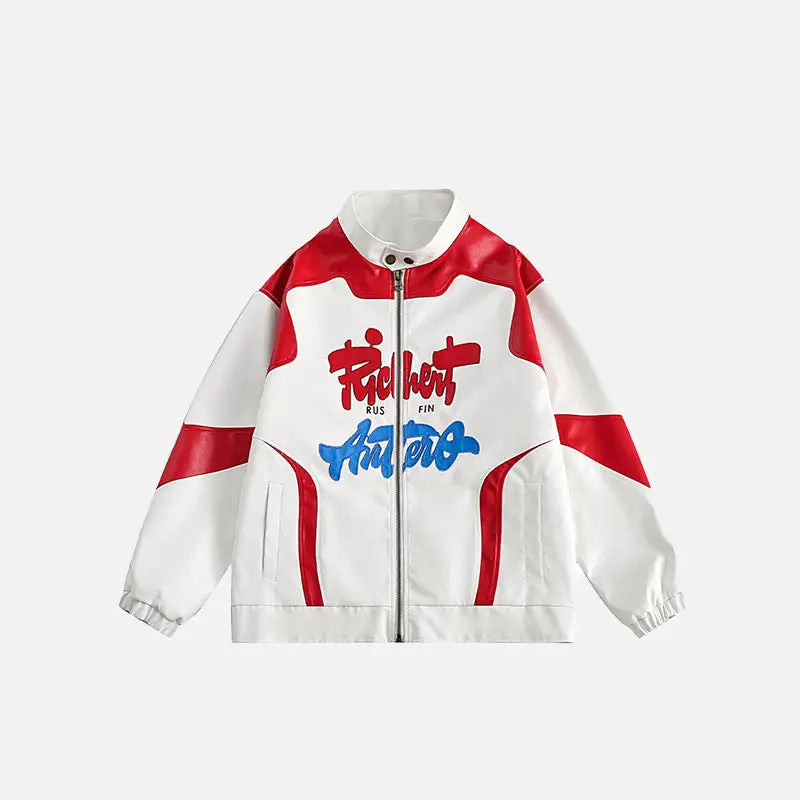 Oversized zippered leather jacket for trendy y2k fashion - white / m - jackets