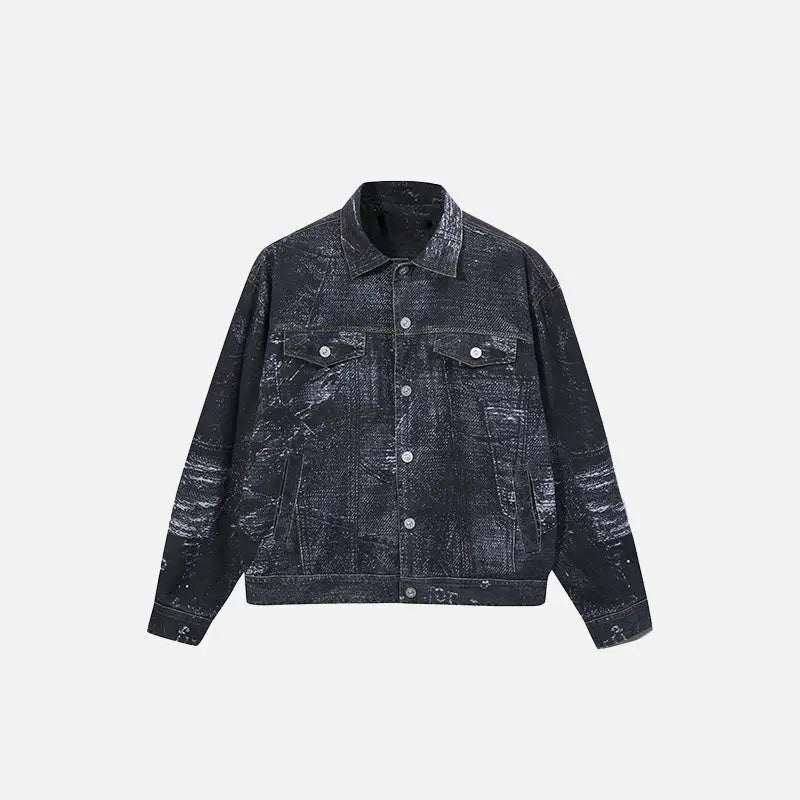 Y2k oversized loose washed denim jacket with elegant lapel collar - black / m