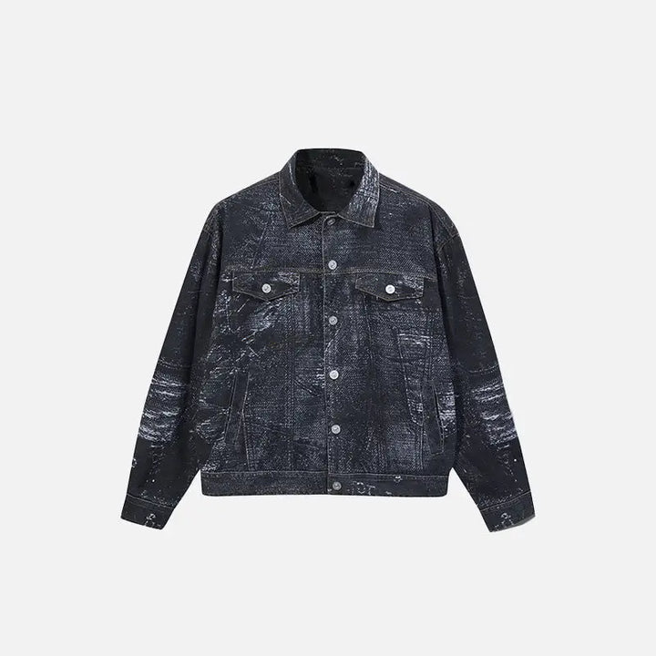 Y2k oversized loose washed denim jacket with elegant lapel collar - black / m