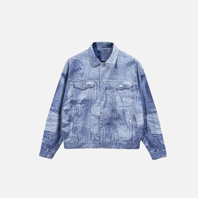 Y2k oversized loose washed denim jacket with elegant lapel collar - blue / m