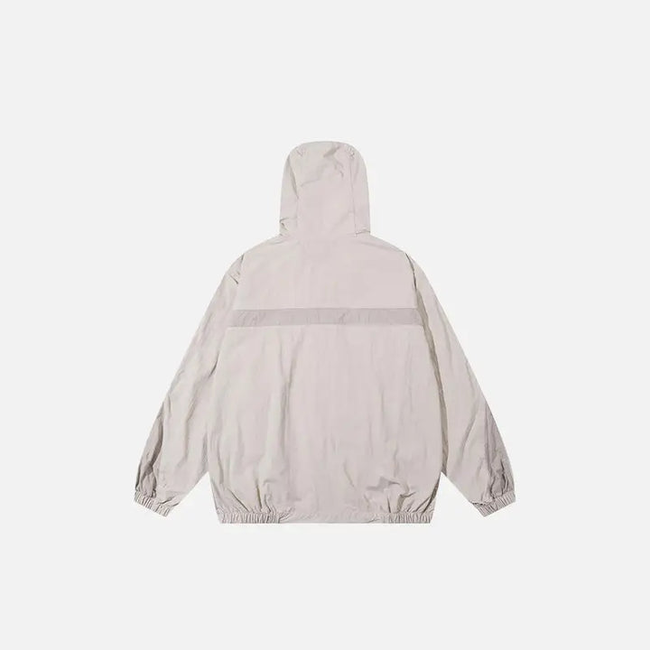 Y2k oversized windbreaker jacket with patchwork and zip closure