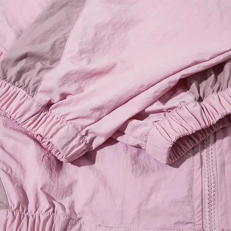 Y2k oversized windbreaker jacket with patchwork and zip closure