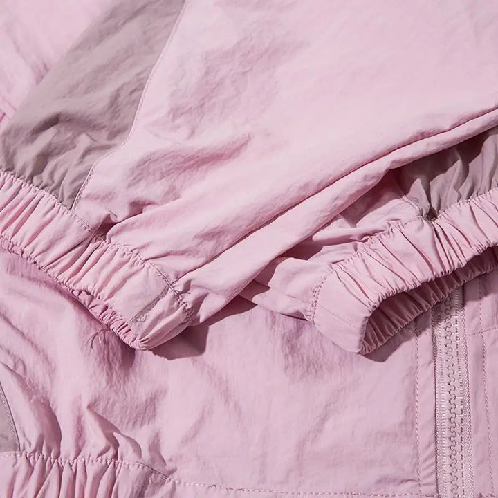 Y2k oversized windbreaker jacket with patchwork and zip closure