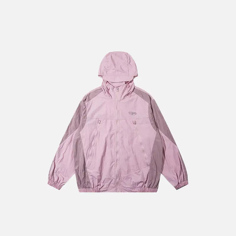 Y2k oversized windbreaker jacket with patchwork and zip closure - pink / s