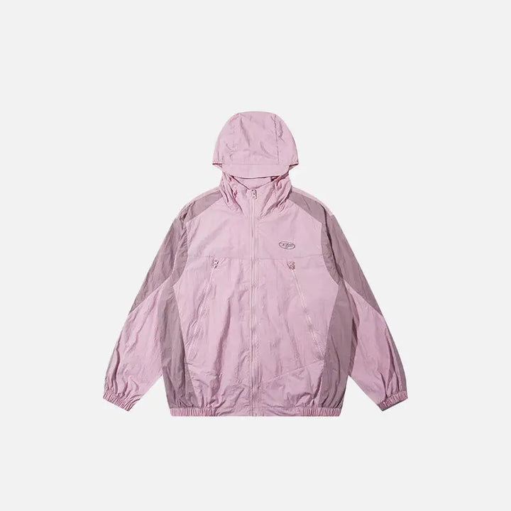 Y2k oversized windbreaker jacket with patchwork and zip closure - pink / s