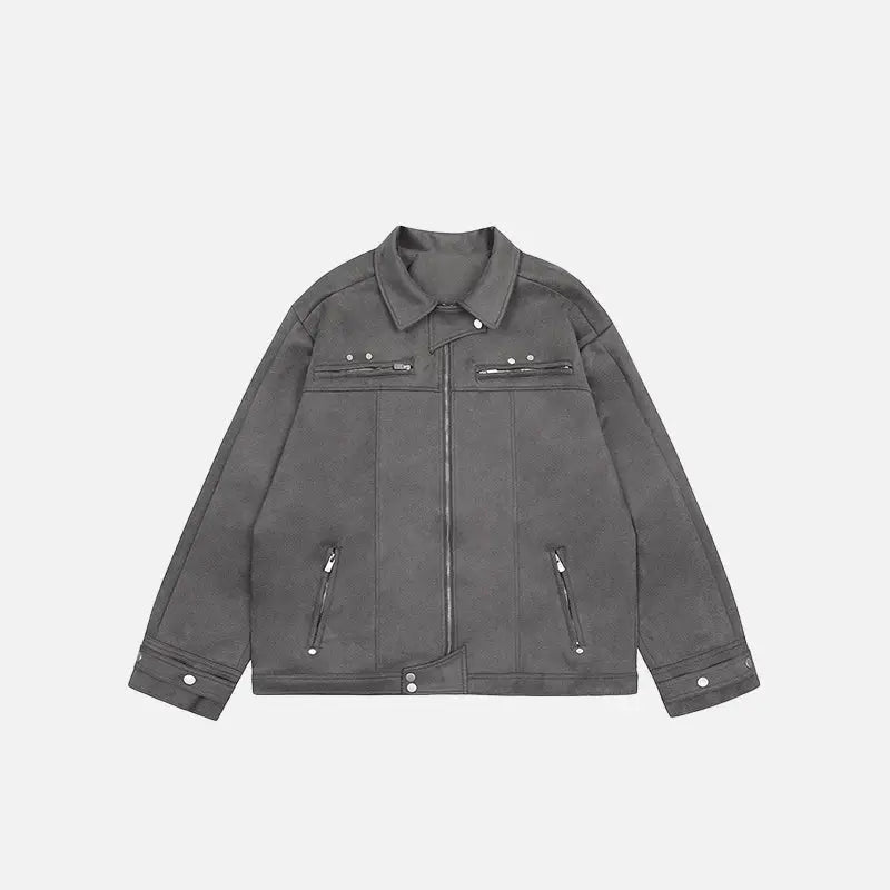 Oversized zip-up denim jacket for y2k streetwear style - gray / m - jackets