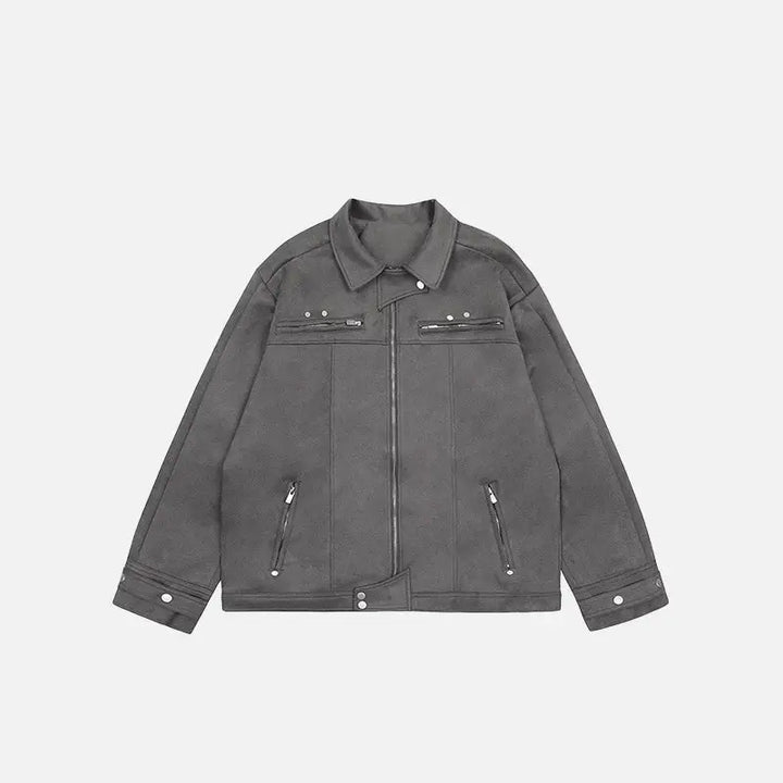 Oversized zip-up denim jacket for y2k streetwear style - gray / m - jackets