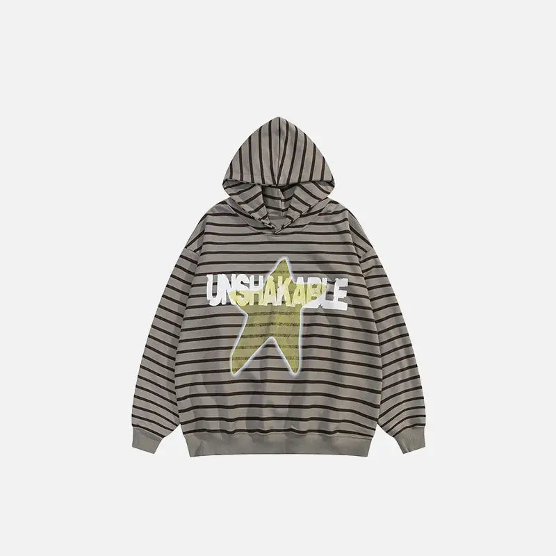 Y2k oversized hoodie with bold star print in striped design - gray / s - hoodies